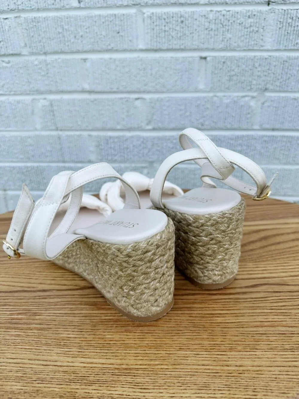 NEW Stuart Weitzman Playa Espadrille Knot Wedge Sandalss Seashell Ivory Sz 10B